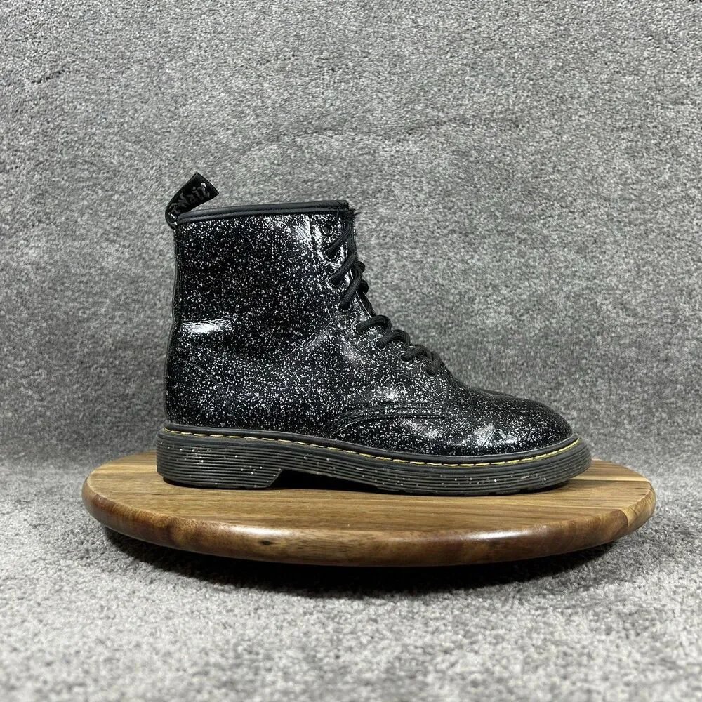 Dr Martens 1460 J Youth Sz 5 Cosmic Glitter Black Leather Zip Lace Up Boots Used